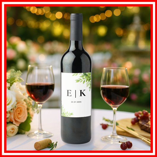 Grüne Blätter Hochzeitsfeier Weinetikett