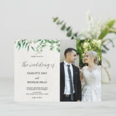 Grüne Blätter Hochzeitsfeiern mit Foto Einladung (Stehend Vorderseite)