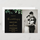 Grüne Blätter Hochzeitsfeiern mit Foto Einladung (Vorne/Hinten)