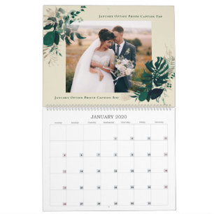 Grüne Blätter Hochzeitspaar Erste Hochzeitsfotos Kalender