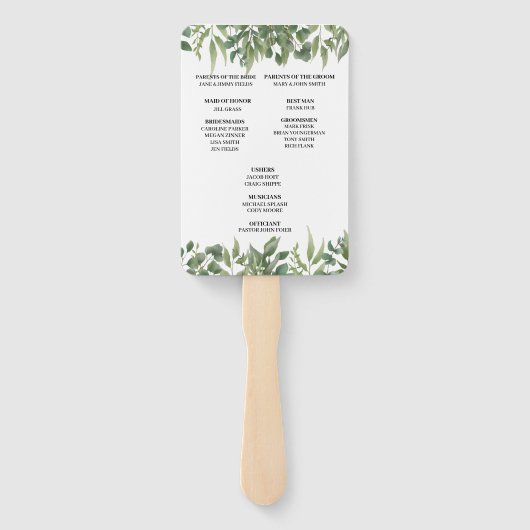 Grüne Blätter Hochzeitsprogramm für Grünpflanzen Fächer (Rückseite)