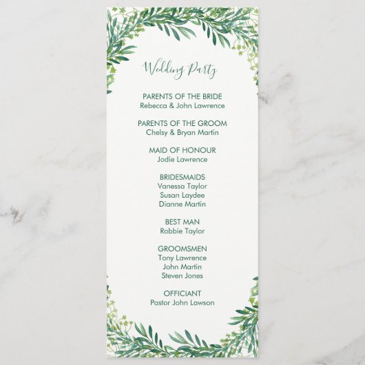 Grüne Blätter Hochzeitsprogramme Programm (Rückseite)