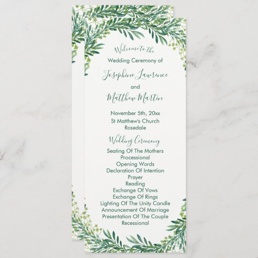 Grüne Blätter Hochzeitsprogramme Programm (Vorne/Hinten)