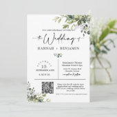 Grüne Blätter Hochzeitsstichtage Modernes QR-Code- Einladung (Stehend Vorderseite)