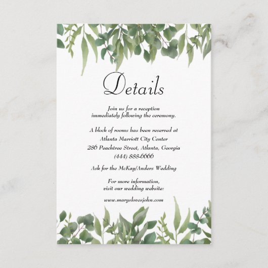 Grüne Blätter - Hochzeitsszenarien Begleitkarte (Vorderseite)