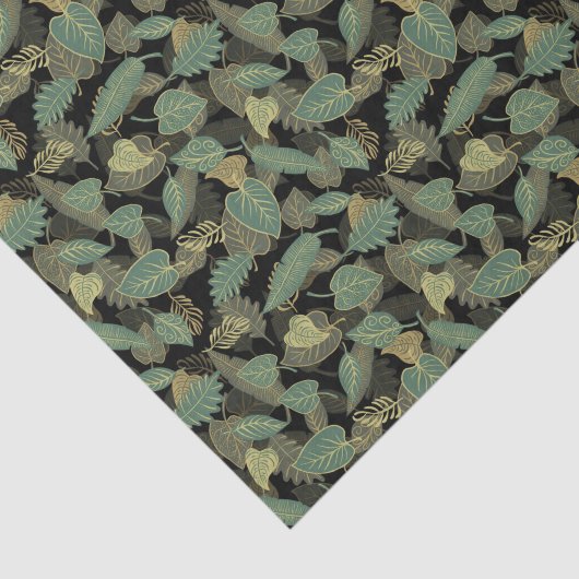 Grüne Blätter im schwarzen Hintergrund Seidenpapier (Ausschnitt)