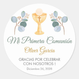 Grüne Blätter in Spanisch Erste Kommunion Niedlich Runder Aufkleber