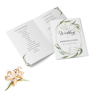 Grüne Blätter Kalligrafie Hochzeitsprogramm Programm
