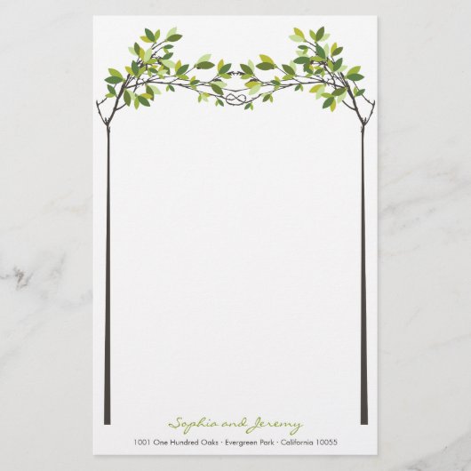 Grüne Blätter Knotted Liebe Trees Summer Wedding Briefpapier (Vorderseite)