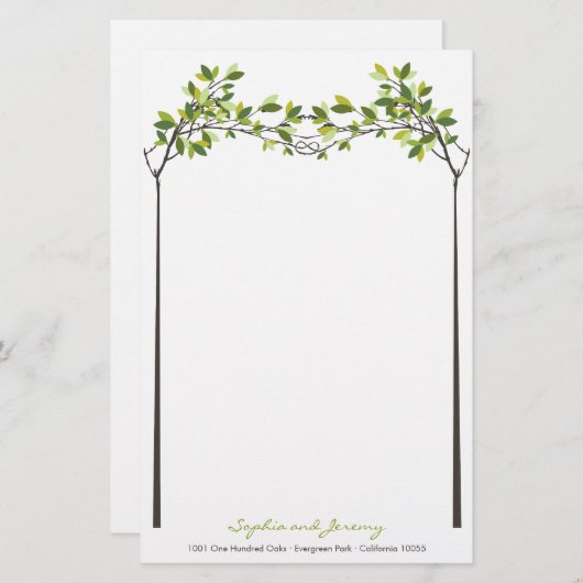 Grüne Blätter Knotted Liebe Trees Summer Wedding Briefpapier (Vorne/Hinten)
