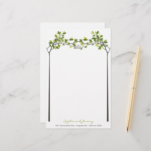 Grüne Blätter Knotted Liebe Trees Summer Wedding Briefpapier (Vorderseite/Rückseite Beispiel)