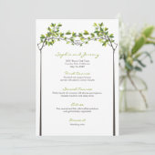 Grüne Blätter Knotted Liebe Trees Summer Wedding Menükarte (Stehend Vorderseite)