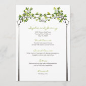 Grüne Blätter Knotted Liebe Trees Summer Wedding Menükarte (Vorderseite)