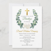 Grüne Blätter Kranz Taufe Einladung in Spanisch (Vorderseite)