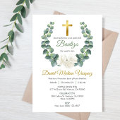 Grüne Blätter Kranz Taufe Einladung in Spanisch