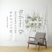 Grüne Blätter Kreuz Baby Taufe  Wandteppich (Beispiel (Horizontal))