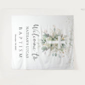 Grüne Blätter Kreuz Baby Taufe  Wandteppich (Vorderseite (Horizontal))