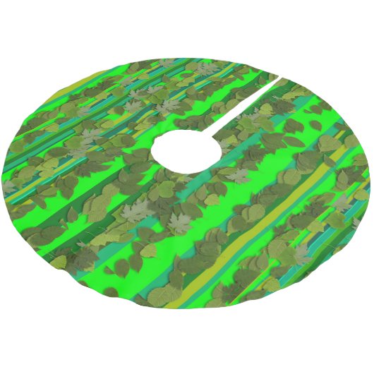 Grüne Blätter Leaf Stripe Muster Weihnachtsfeierta Polyester Weihnachtsbaumdecke (Schrägansicht)