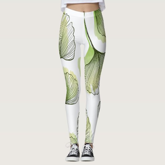 Grüne Blätter Leggings (Vorderseite)