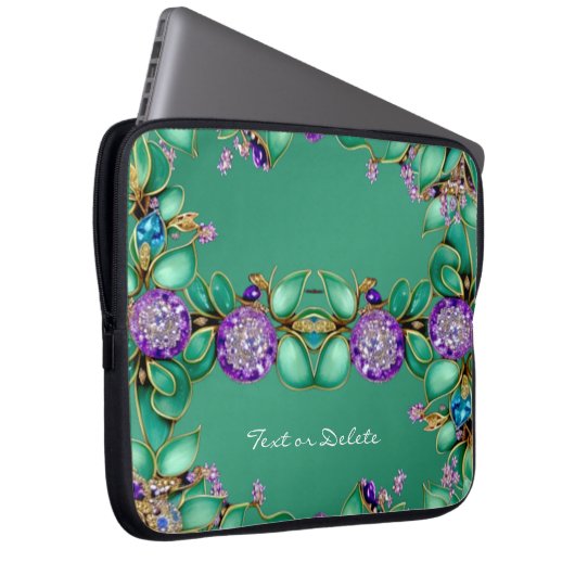 Grüne Blätter Lila Edelsteine Laptop-Sieb Laptopschutzhülle (Vorne Rechts)