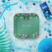 Grüne Blätter Lila Edelsteine Papierplatte Pappteller (Party)