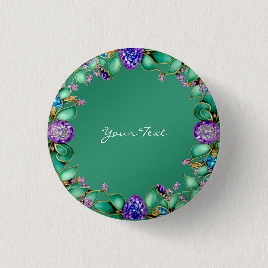 Grüne Blätter Lila Edelsteine Pinback Button (Vorderseite)