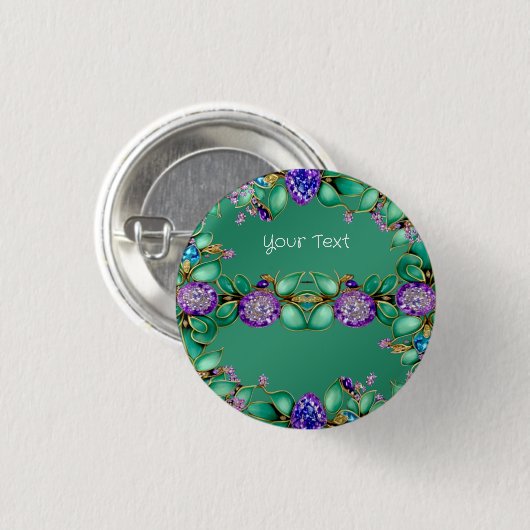 Grüne Blätter Lila Edelsteine Pinback-Taste Button (Vorne & Hinten)