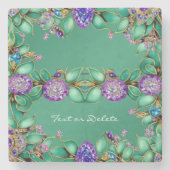 Grüne Blätter Lila Edelsteine Untersetzer (Vorderseite)