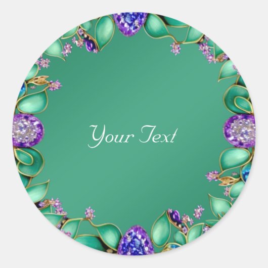 Grüne Blätter Lila Gemstone Classic Round Aufklebe Runder Aufkleber (Vorderseite)