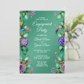 Grüne Blätter Lila Gemstone Verlobung Einladung (Stehend Vorderseite)