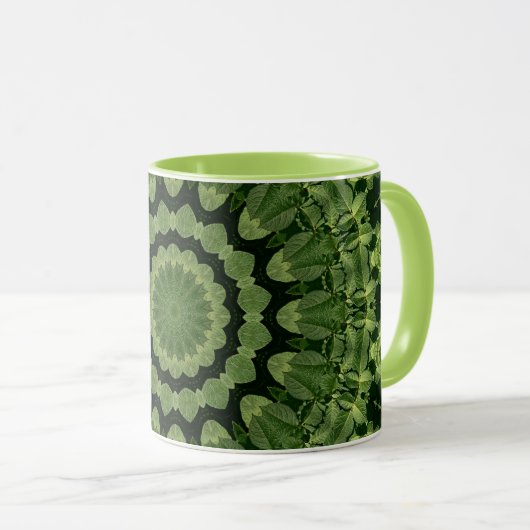 Grüne Blätter Mandala Tasse (VorderseiteRechts)