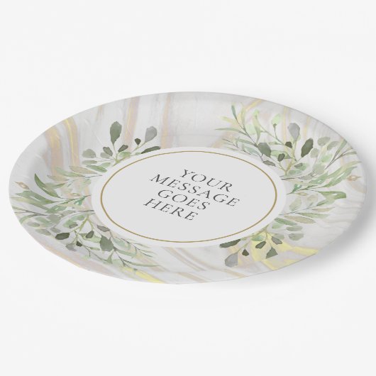 Grüne Blätter Marble Swirl Feier Pappteller (Schrägansicht)