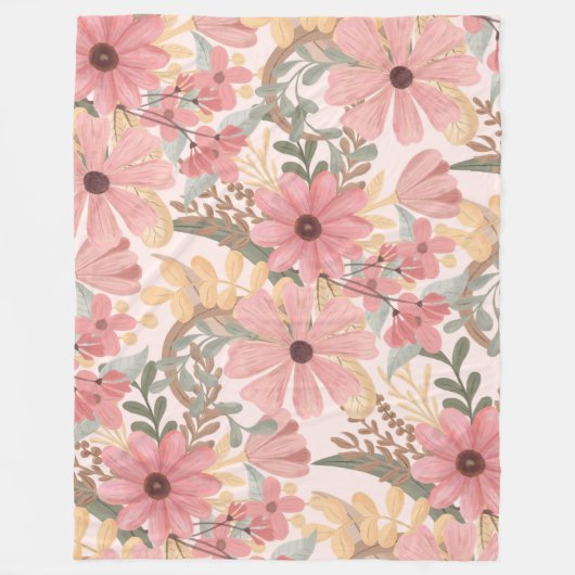 Grüne Blätter mit rosa Farbton Fleecedecke (Vorderseite)