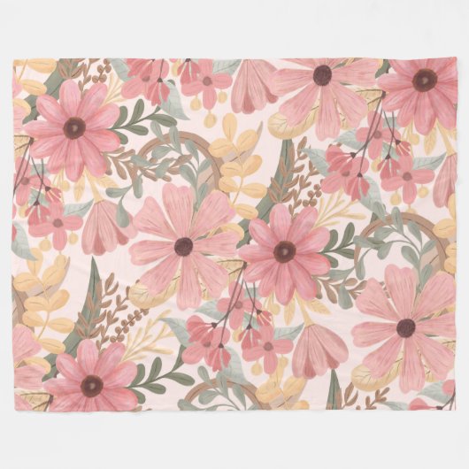 Grüne Blätter mit rosa Farbton Fleecedecke (Vorderseite (Horizontal))