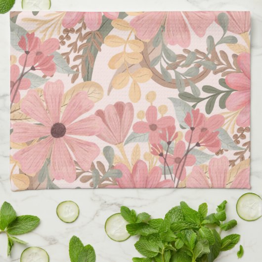 Grüne Blätter mit rosa Farbton Geschirrtuch (Gefaltet)