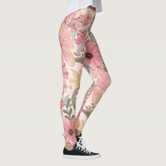 Grüne Blätter mit rosa Farbton Leggings (Rechts)