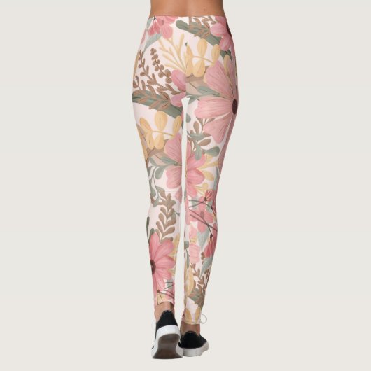 Grüne Blätter mit rosa Farbton Leggings (Rückseite)