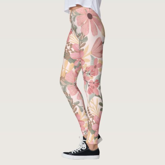 Grüne Blätter mit rosa Farbton Leggings (Links)