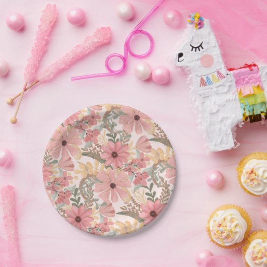 Grüne Blätter mit rosa Farbton Pappteller (Party)