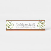 Grüne Blätter mit Skriptname und Titel Schreibtischnamensplakette (Vorderseite )