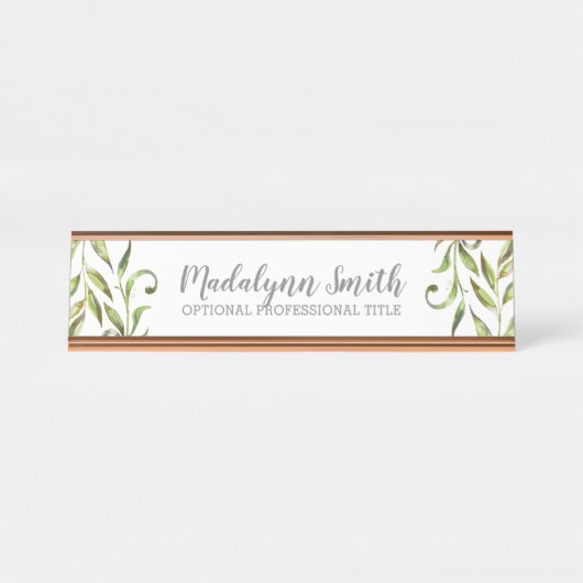 Grüne Blätter mit Skriptname und Titel Schreibtischnamensplakette (Vorderseite )