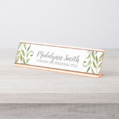 Grüne Blätter mit Skriptname und Titel Schreibtischnamensplakette (Vorderseite )