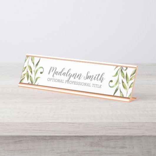 Grüne Blätter mit Skriptname und Titel Schreibtischnamensplakette (Vorderseite )