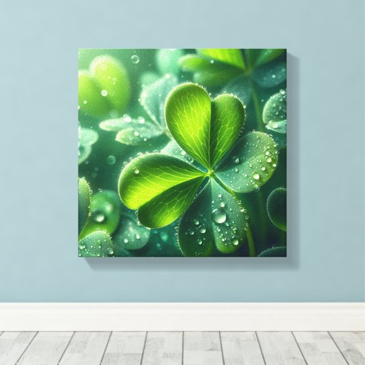 Grüne Blätter mit Wassertropfen - Leinwanddruck (Insitu (Holzboden))