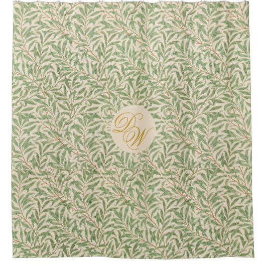 Grüne Blätter Monogram Morris Foliage Calligrafy Duschvorhang (Vorderseite)