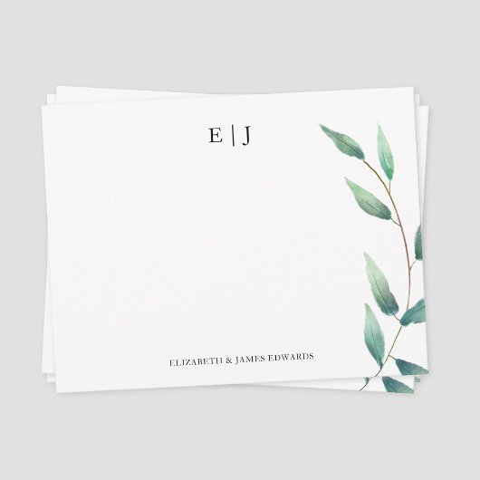 Grüne Blätter Monogramm Doppelinitialen Personalis Mitteilungskarte