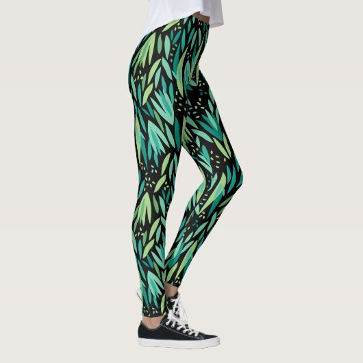 Grüne Blätter Nahtloses Muster Leggings (Rechts)
