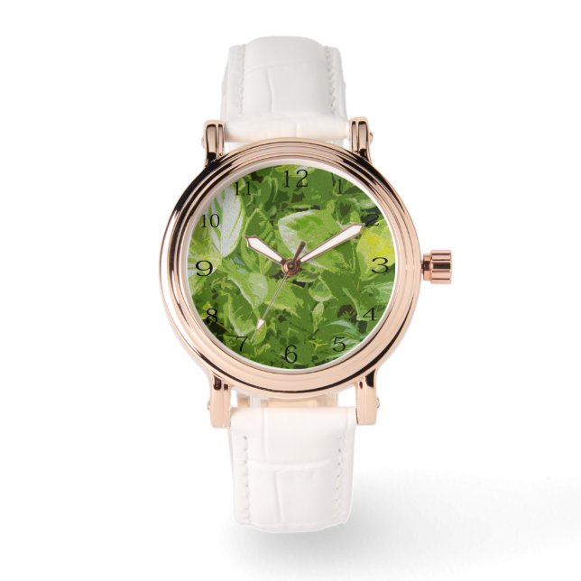 grüne Blätter Ölfarbe, Armbanduhr (Vorderseite)