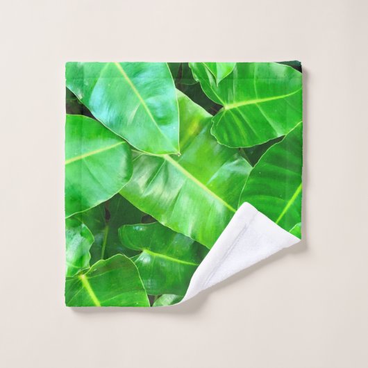 Grüne Blätter Palmblättriger Dschungel Badhandtuch Set (Waschlappen)