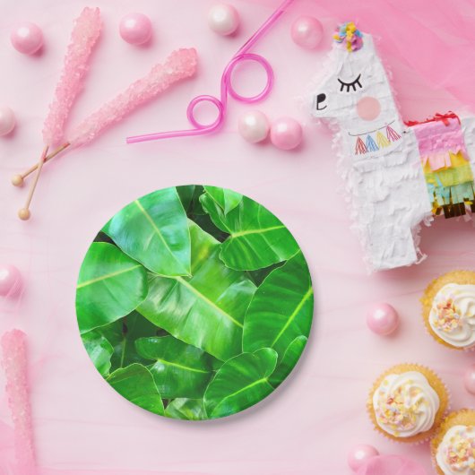 Grüne Blätter Palmblättriger Dschungel Pappteller (Party)